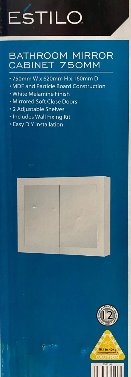 Estilo Bathroom Mirror Cabinet 750 x 620 x 160mm. Easy DIY. Soft close doors.