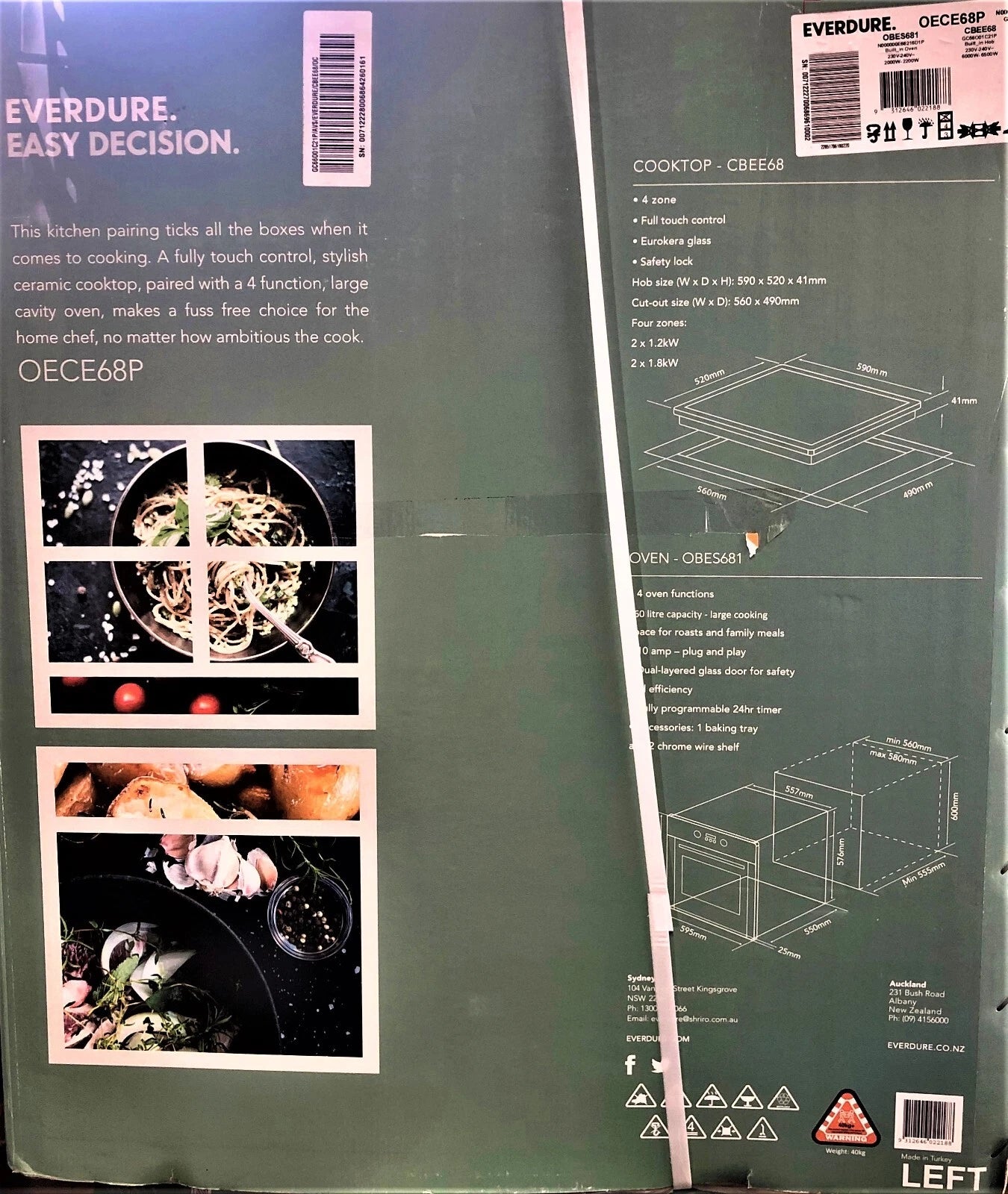 EVERDURE 60cm Ceramic Touch Cooktop & 60cm Built in Oven a perfect pair -OECE68P