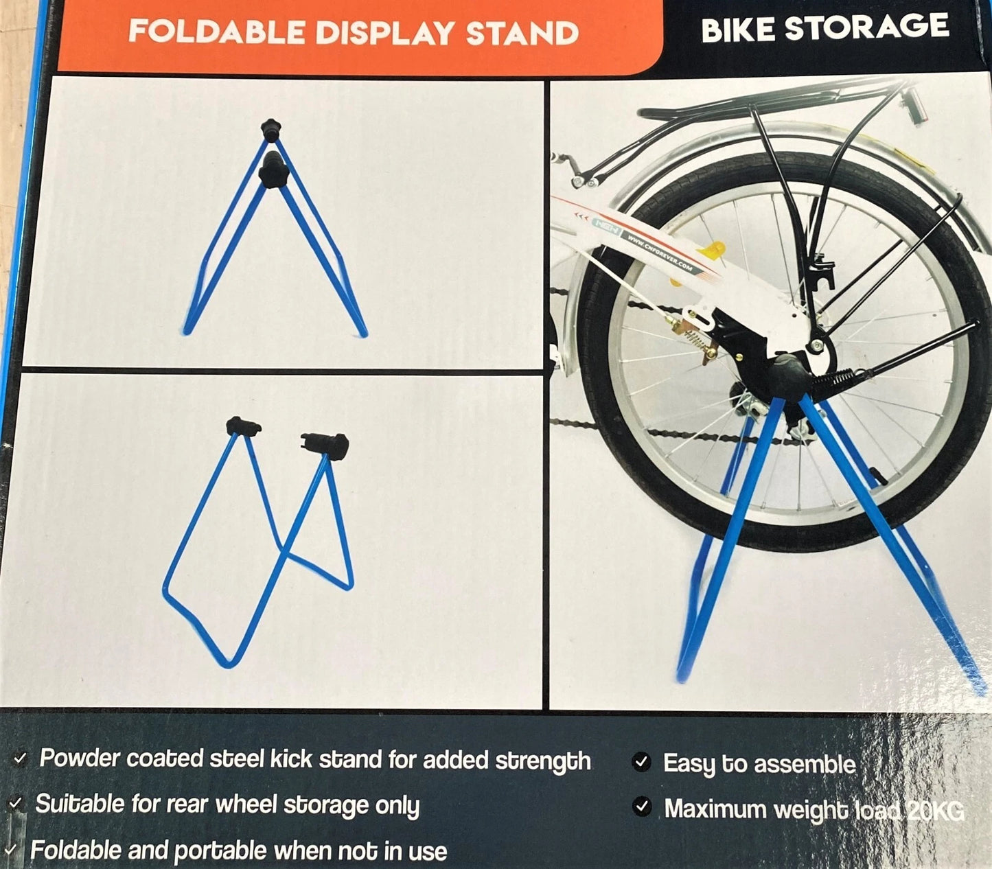 Handy Storage Blue Foldable Display Bike Stand Rack Portable Shed or Garage