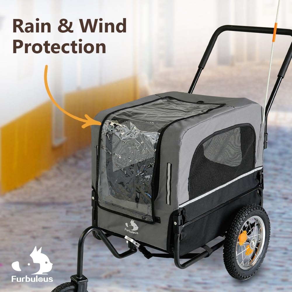 Furbulous 2-in-1 Pet Bike Trailer and Jogging Stroller - Grey/Black