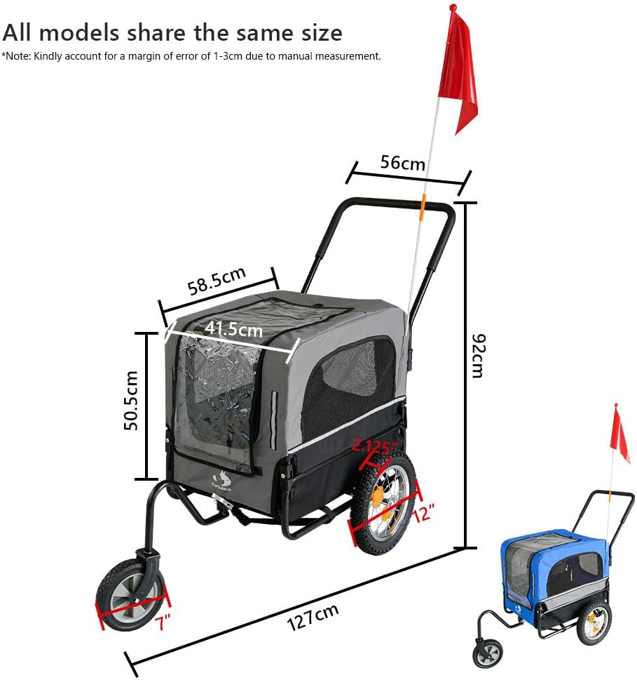 Furbulous 2-in-1 Pet Bike Trailer and Jogging Stroller - Grey/Black
