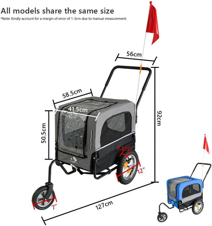 2-in-1 Pet Bike Trailer & Dog Stroller – Foldable Bicycle Carrier