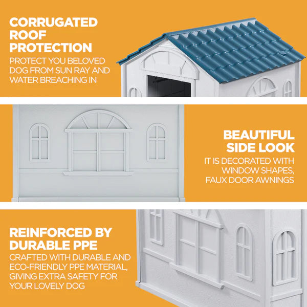 Outdoor Dog Kennel – Heavy Duty Weatherproof Plastic Dog House (Large)