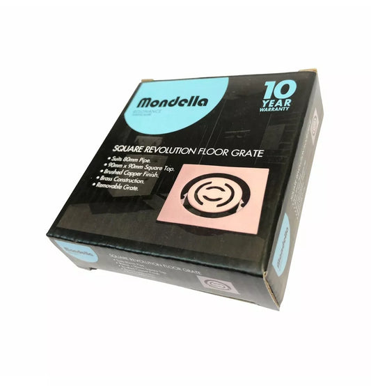 Mondella Brushed Copper Resonance Square Floor Grate 90x 90mm suits 80mm pipe