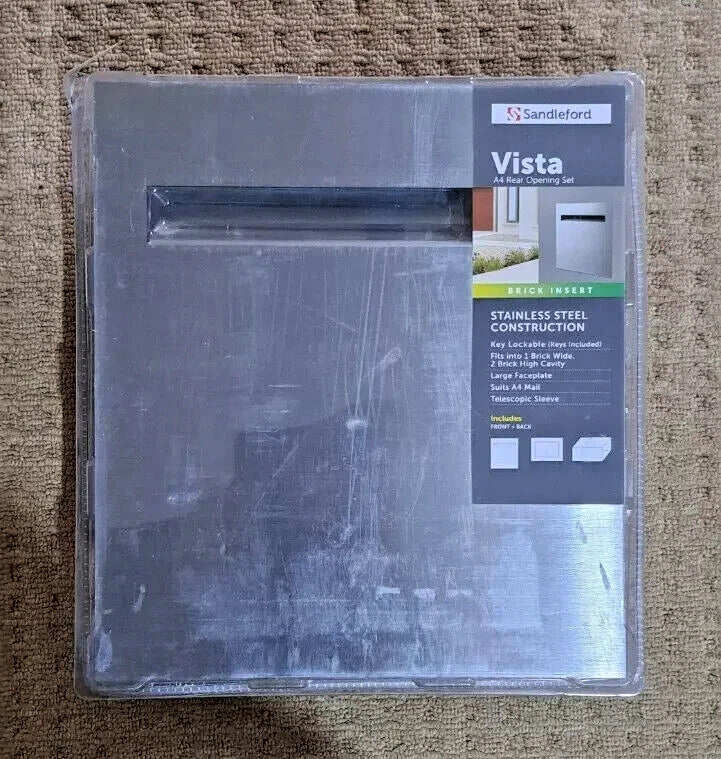 Sandleford Vista A4 Rear Open Brick Insert Letterbox - SSteel Front / Black Back
