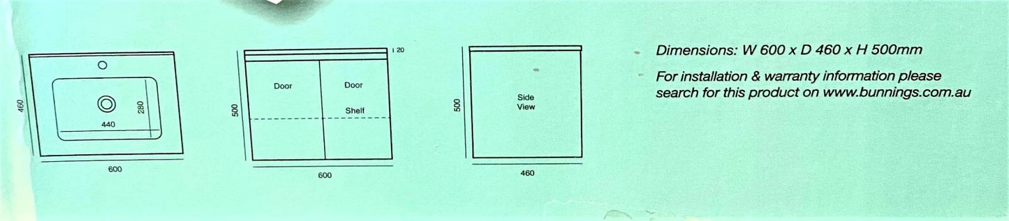 Cibo Design Tonic 60w x 46d x 50h cm Wall Hung Vanity White Gloss- Ceramic Top