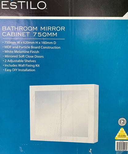 Estilo Bathroom Mirror Cabinet  750 x 620 x 160mm. Easy DIY. Soft close doors.