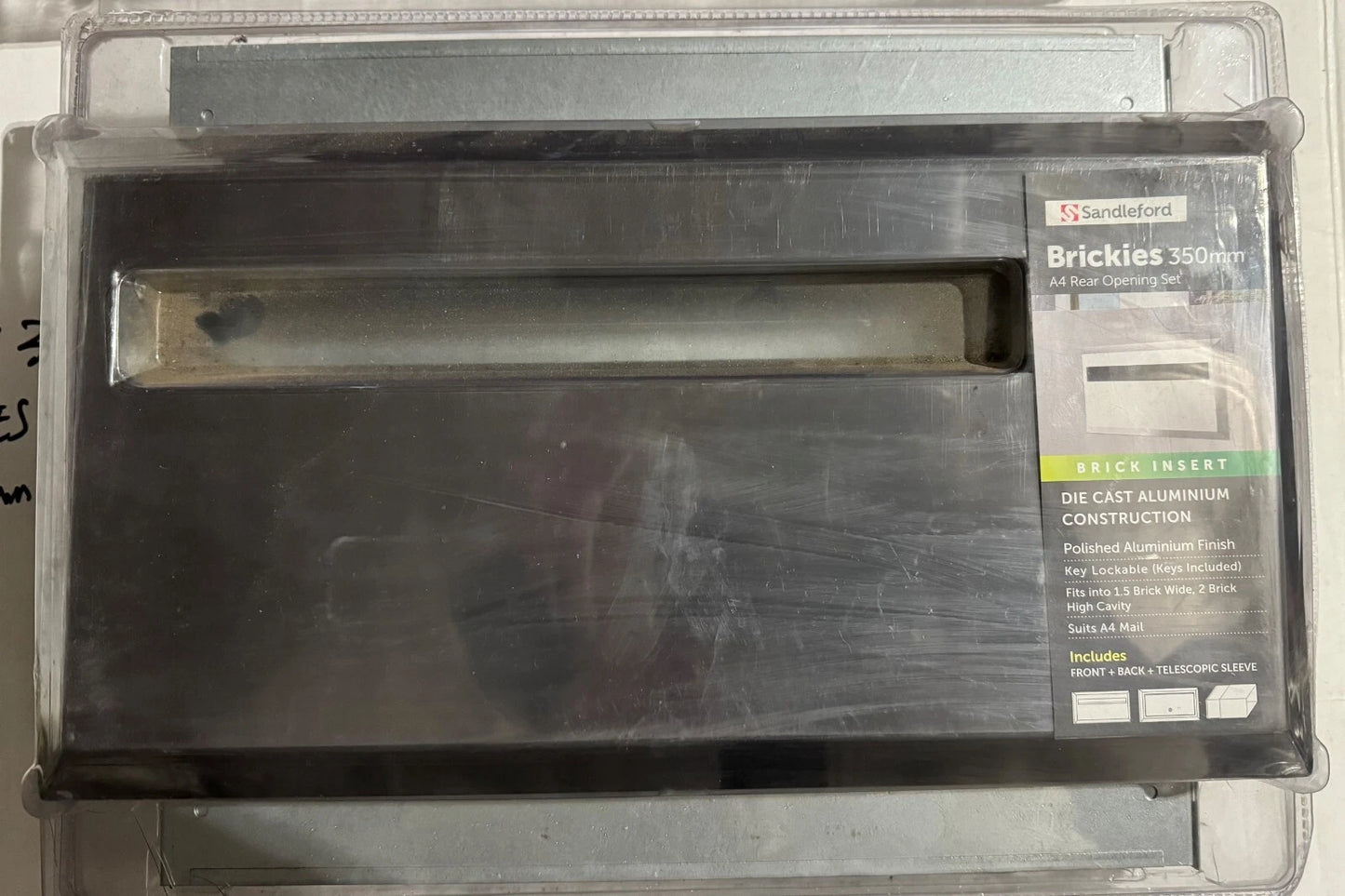 Sandleford 350mm Polished Aluminium Rear Opening Brick Insert Letterbox A4 Mail