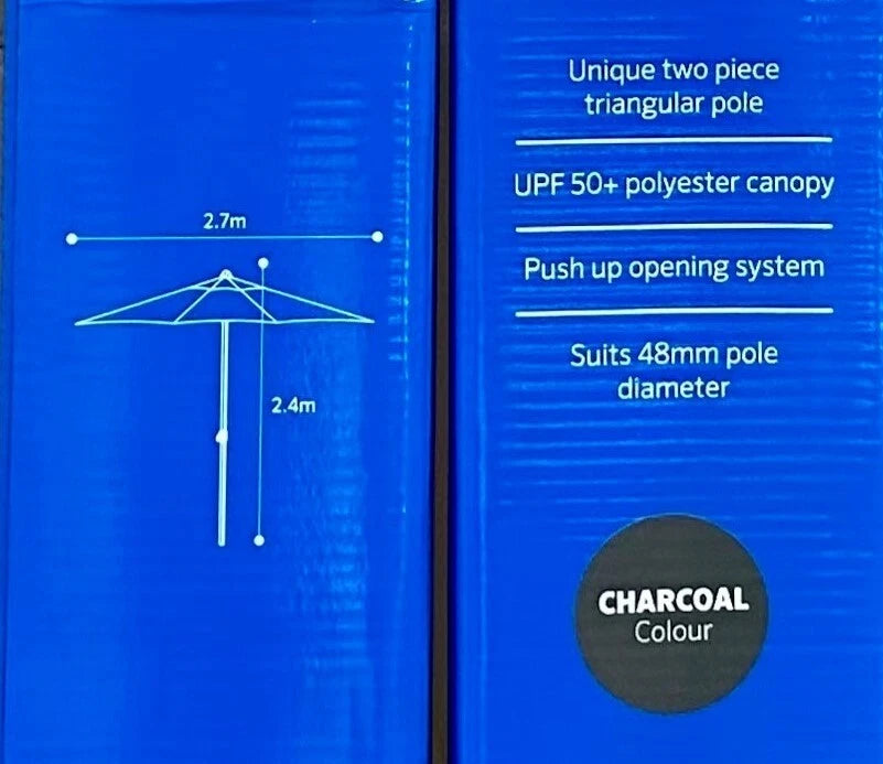 Coolaroo 2.7m Chelsea Outdoor Round Market Umbrella Aluminium Frame -Charcoal