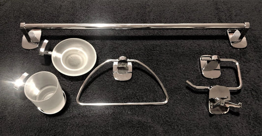 10 x 6Pce Ursa Bathroom set-Towel rail, hook roll &soap holder & more