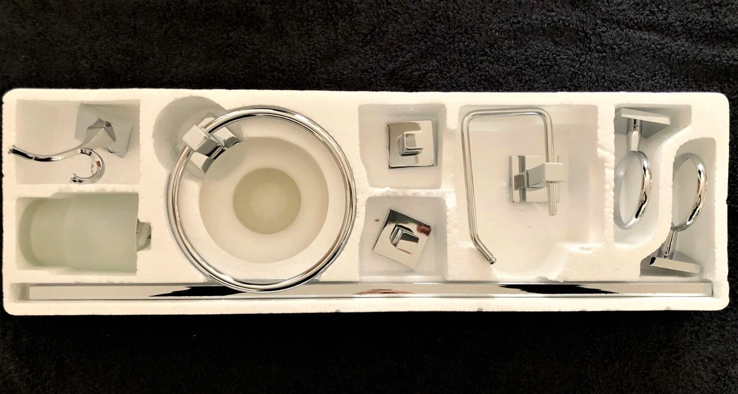 6pcs Chrome LYRA Bathroom Accessories Set,Towel Rail,Toilet Roll Holder &more