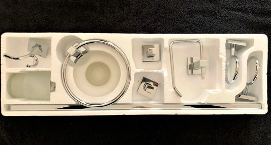 6pcs Chrome LYRA Bathroom Accessories Set,Towel Rail,Toilet Roll Holder &more