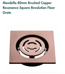 Mondella Brushed Copper Resonance Square Floor Grate 90x 90mm suits 80mm pipe