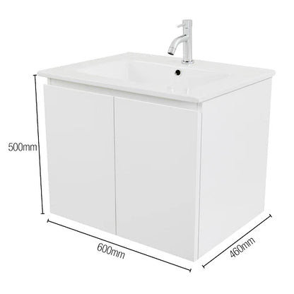 Cibo Design Tonic 60w x 46d x 50h cm Wall Hung Vanity White Gloss- Ceramic Top