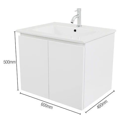 Cibo Design Tonic 60w x 46d x 50h cm Wall Hung Vanity White Gloss- Ceramic Top